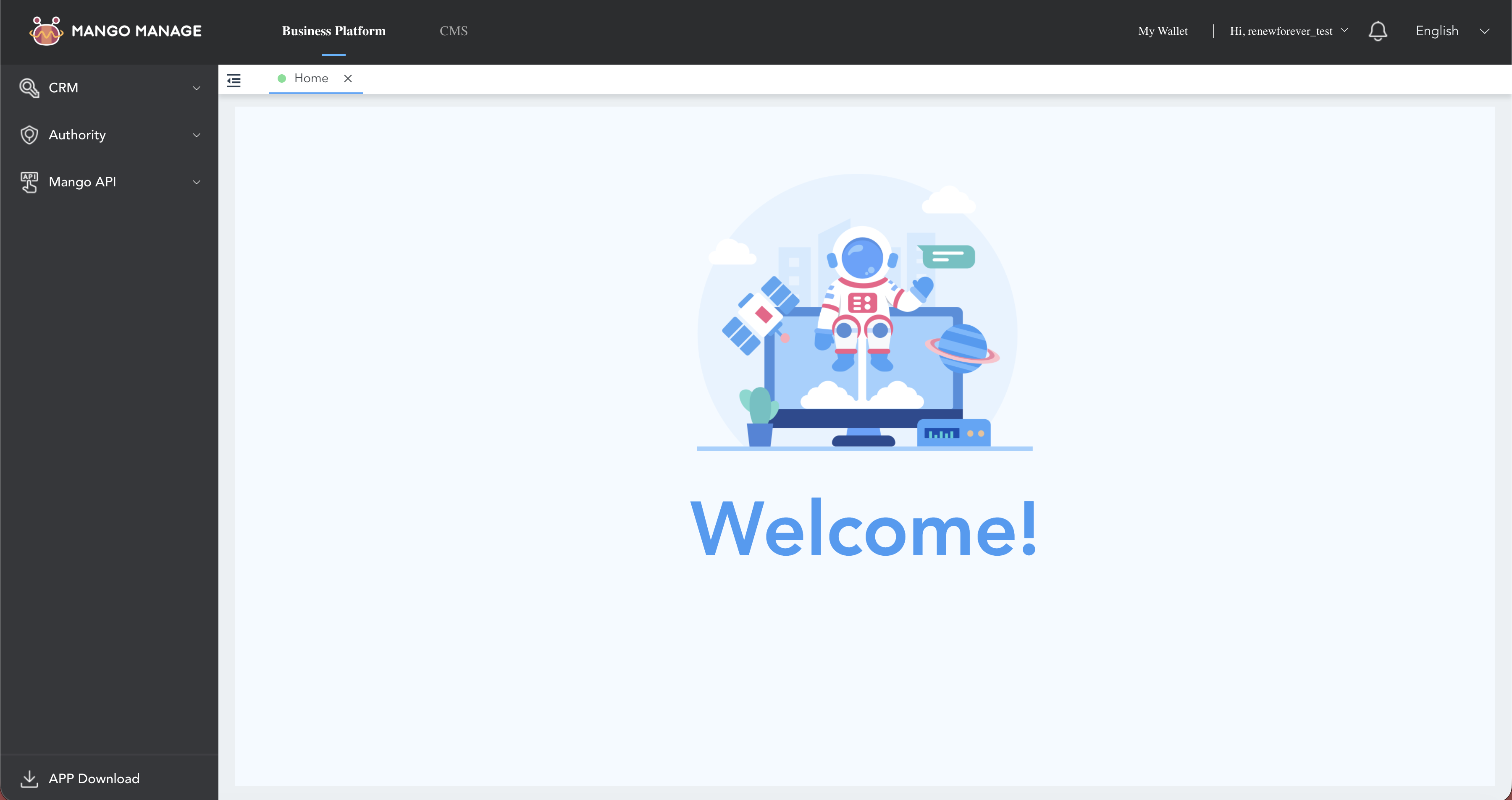 Dashboard — click "My Wallet" top-right to enter reseller mode