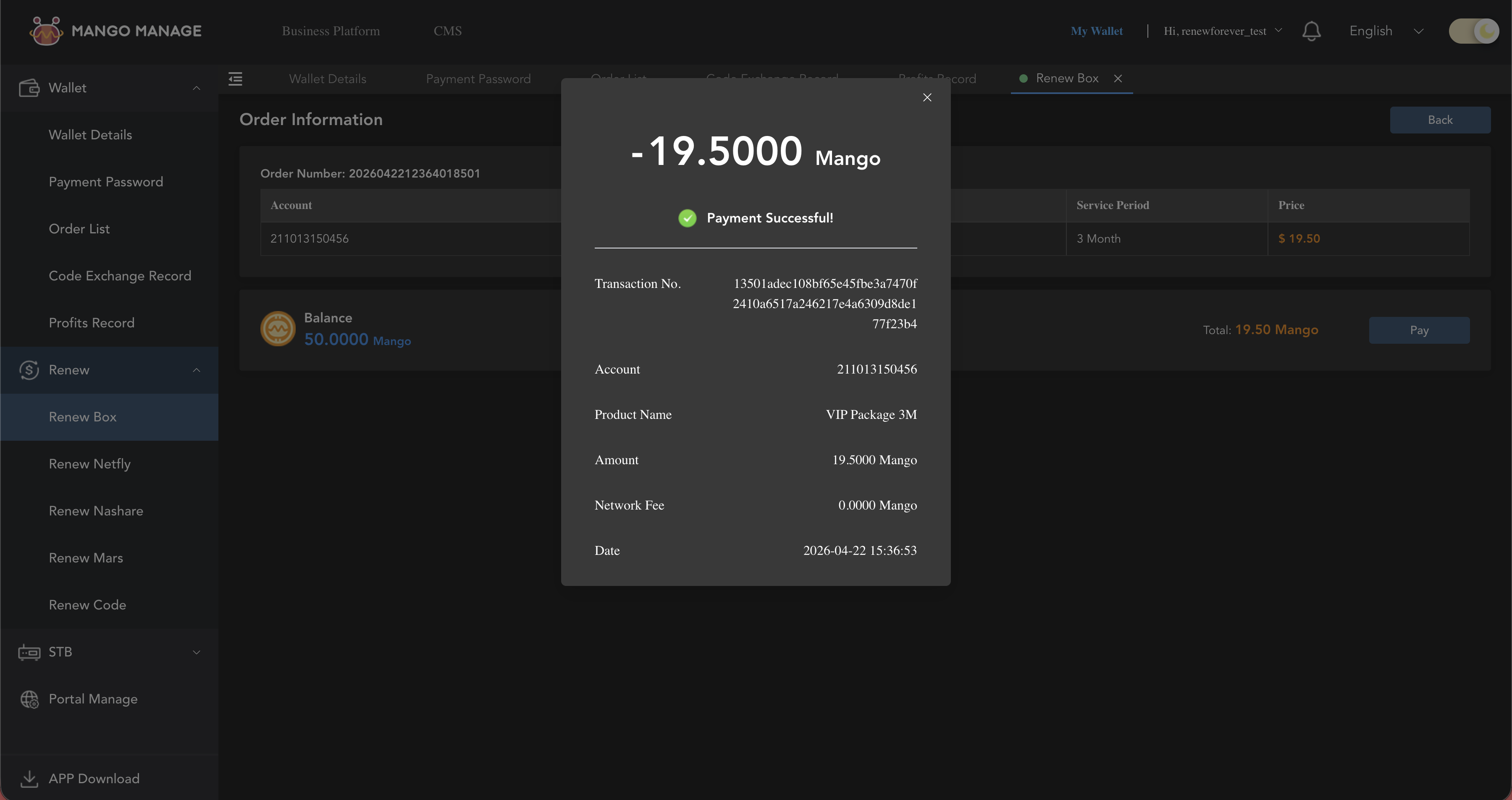 Receipt — deducted amount, transaction number, date